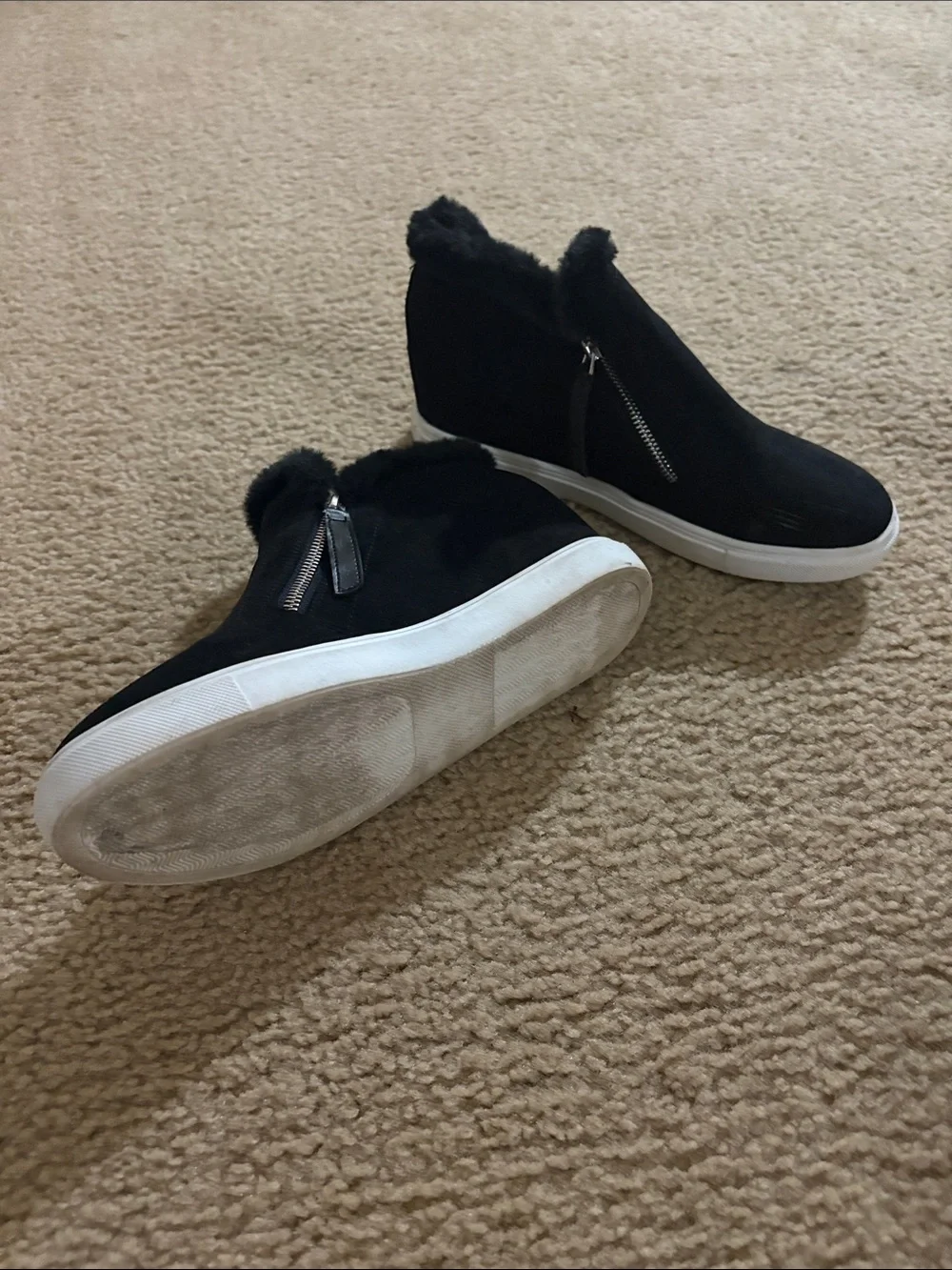 MADDEN GIRL Black Faux Fur High-Top Slip-On Sneakers
